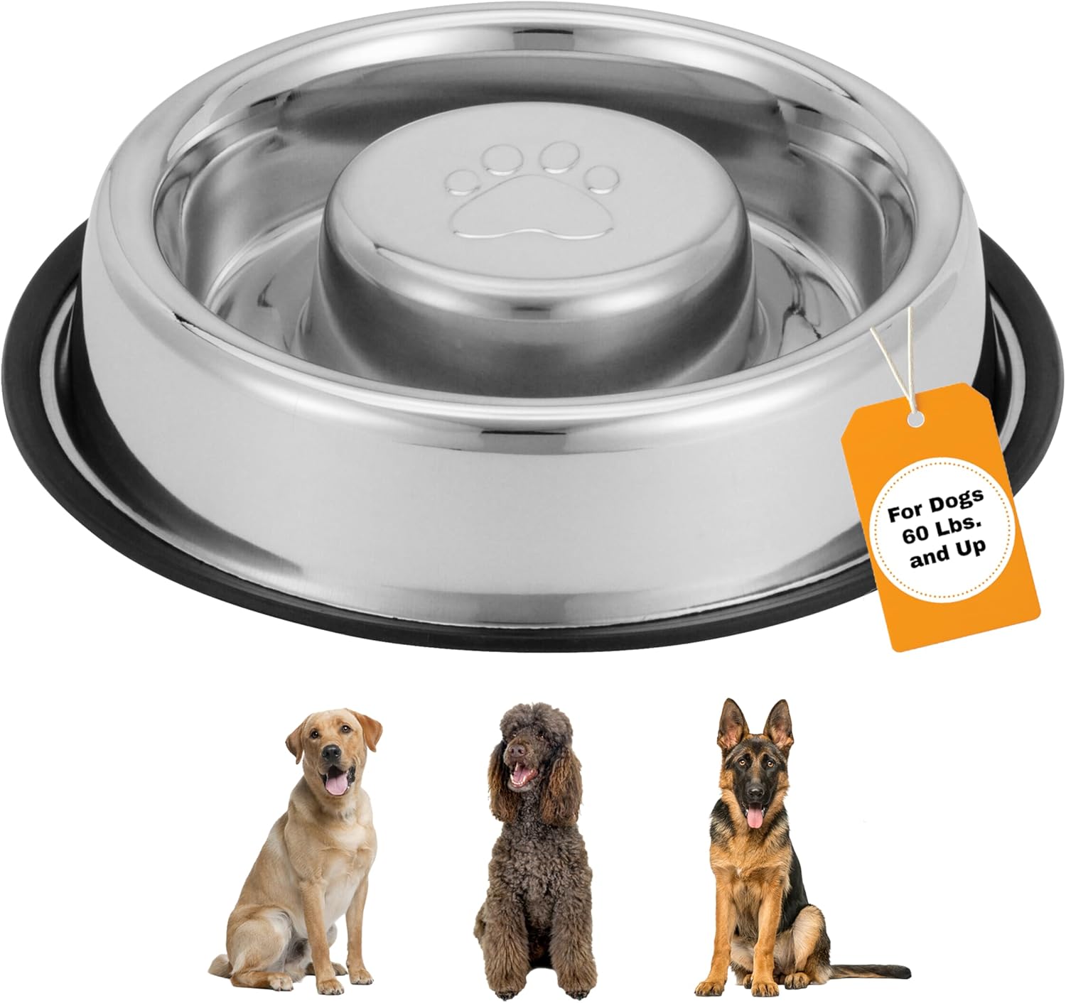 Stainless Steel Slow Feed Dog Bowl for Fast Eating Large Breed, Metal Slow Feeder Dog Bowl Fits in Large Neater Feeders, for Puppy or Dogs (>40 Lbs), 3 Cup Food Capacity