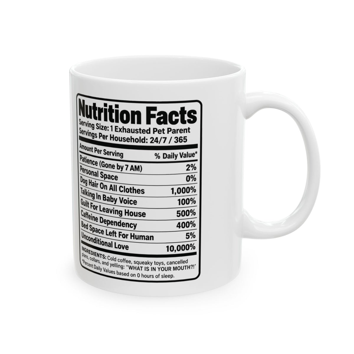 Pet Parent Nutrition Facts Ceramic Coffee Mug | Velcro Dog Lover Gift