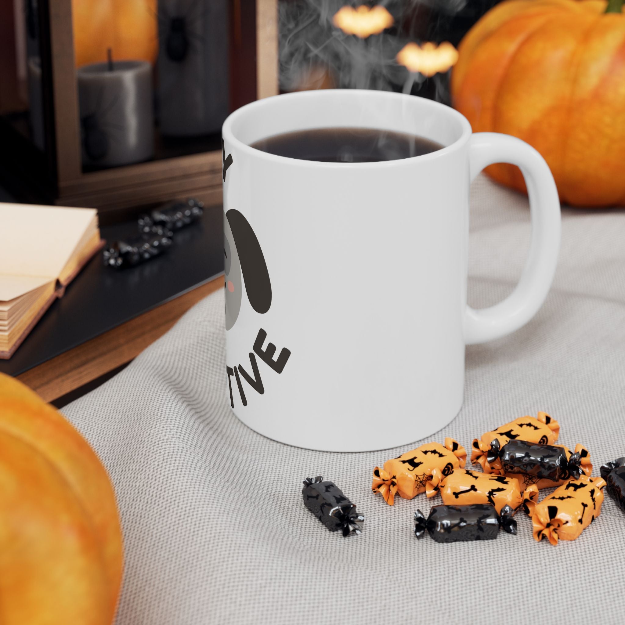 Stay Pawsitive Dog Mug — Cute Winking Puppy Ceramic Coffee Cup (11oz, 15oz)