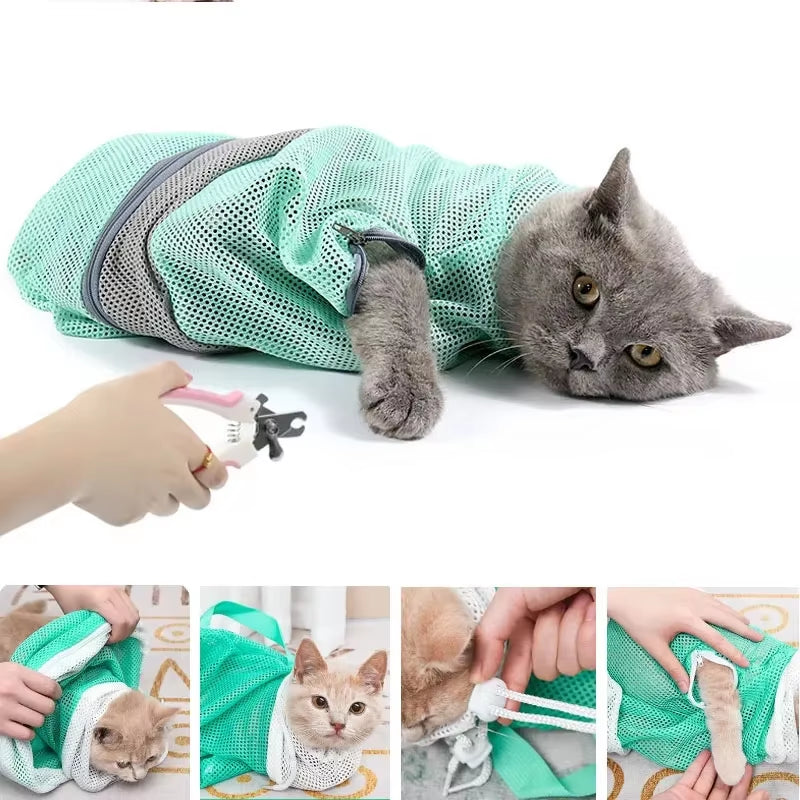 Mesh Cat Grooming & Bathing Bag – Anti-Scratch Restraint for Nail Trimming & Washing
