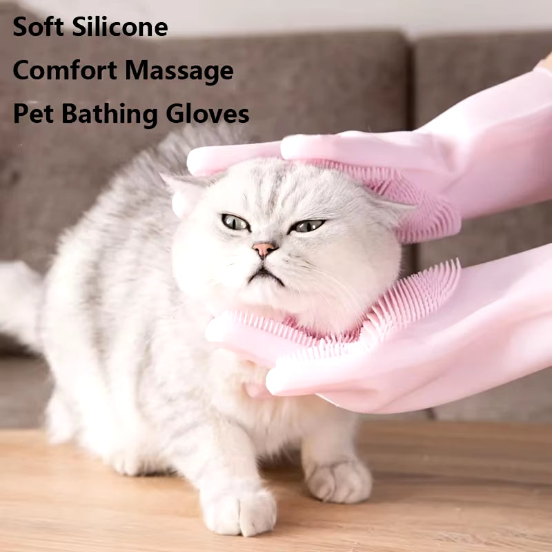 Silicone Pet Grooming Gloves – Hair Removal & Deshedding for Dogs & Cats