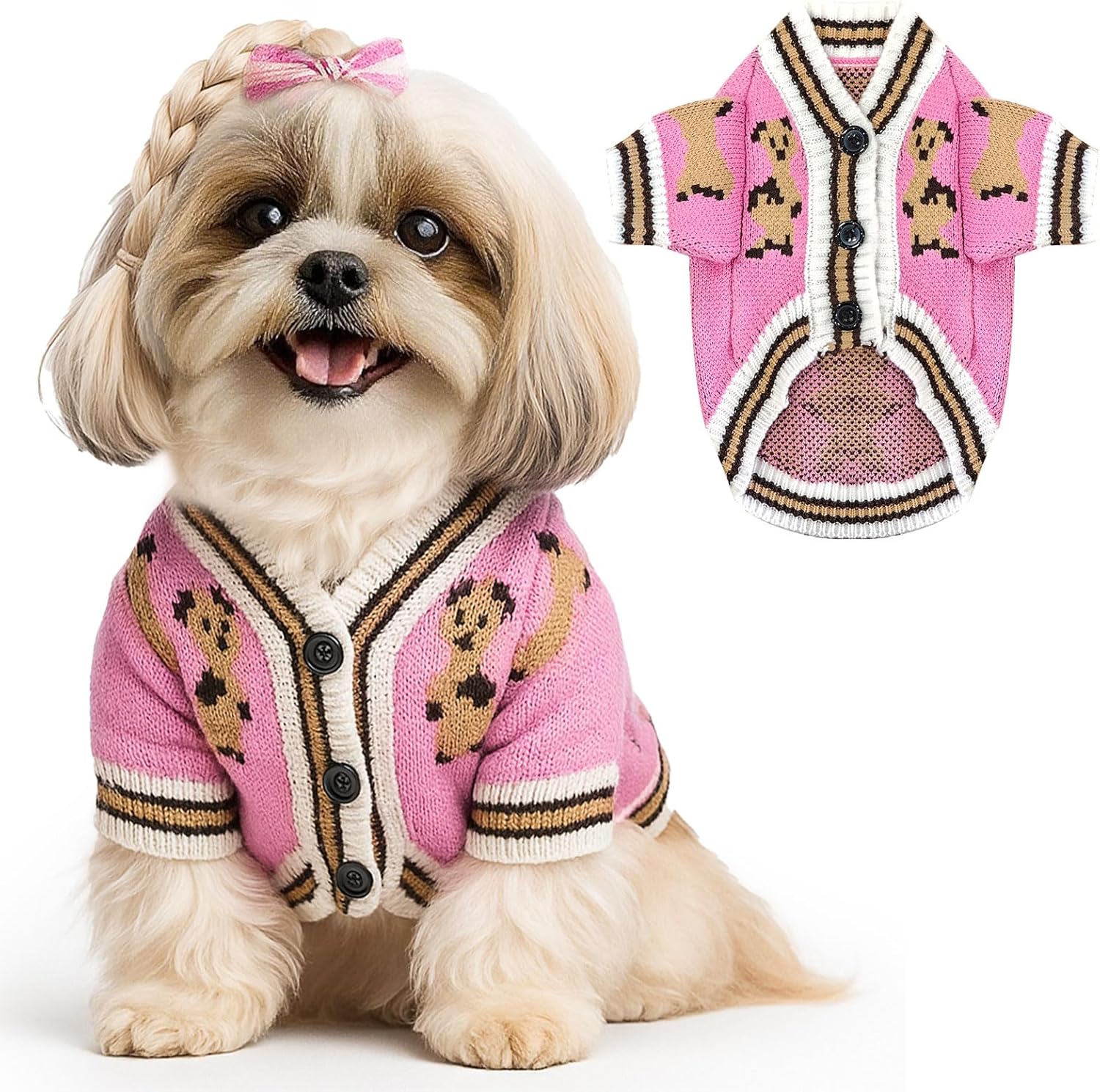 Bear Knit Dog Cardigan Sweater – Winter Pet Outfit