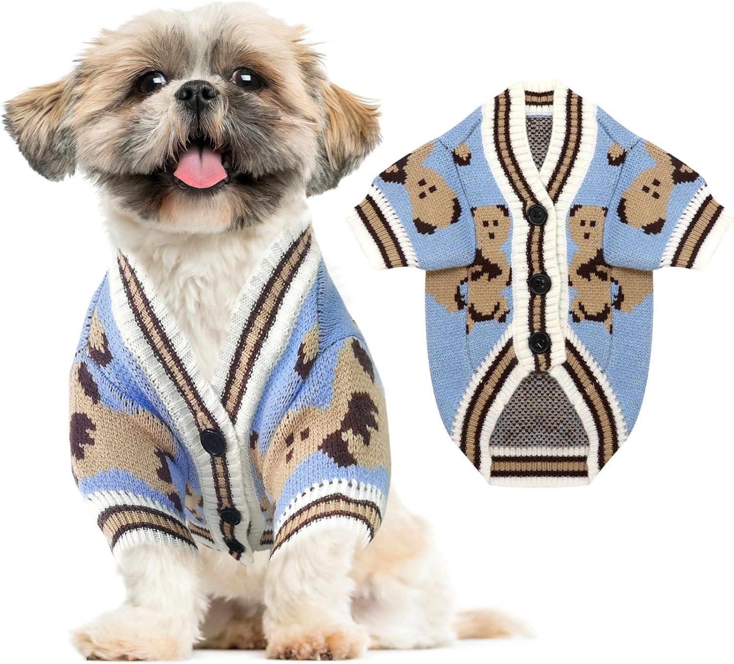 Bear Knit Dog Cardigan Sweater – Winter Pet Outfit
