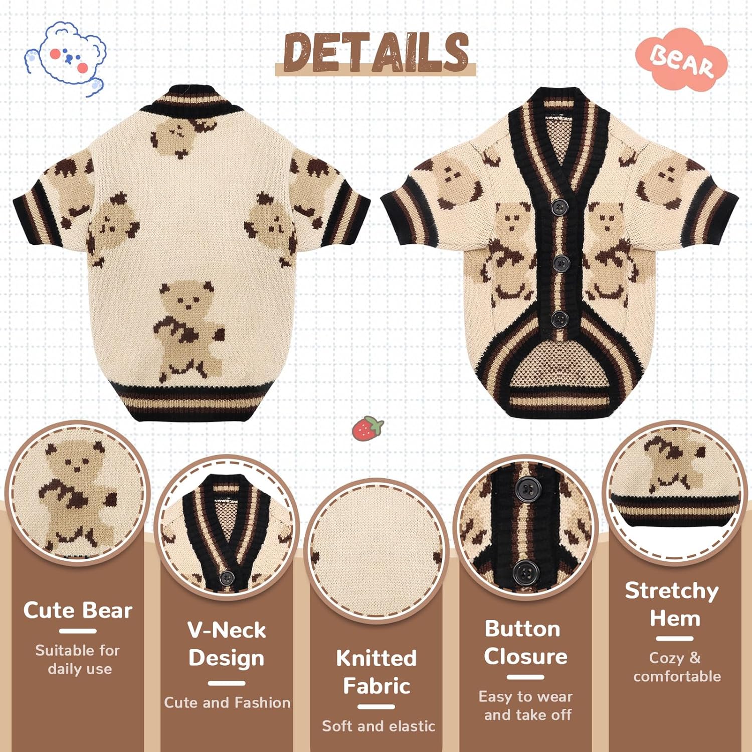 Bear Knit Dog Cardigan Sweater – Winter Pet Outfit