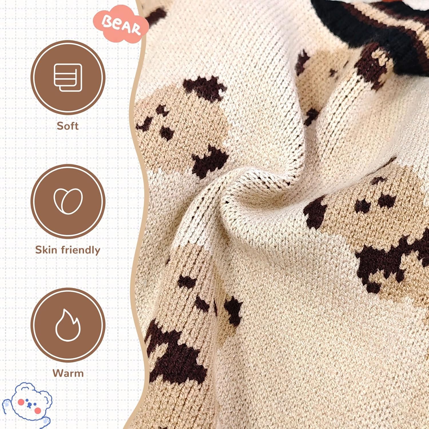 Bear Knit Dog Cardigan Sweater – Winter Pet Outfit