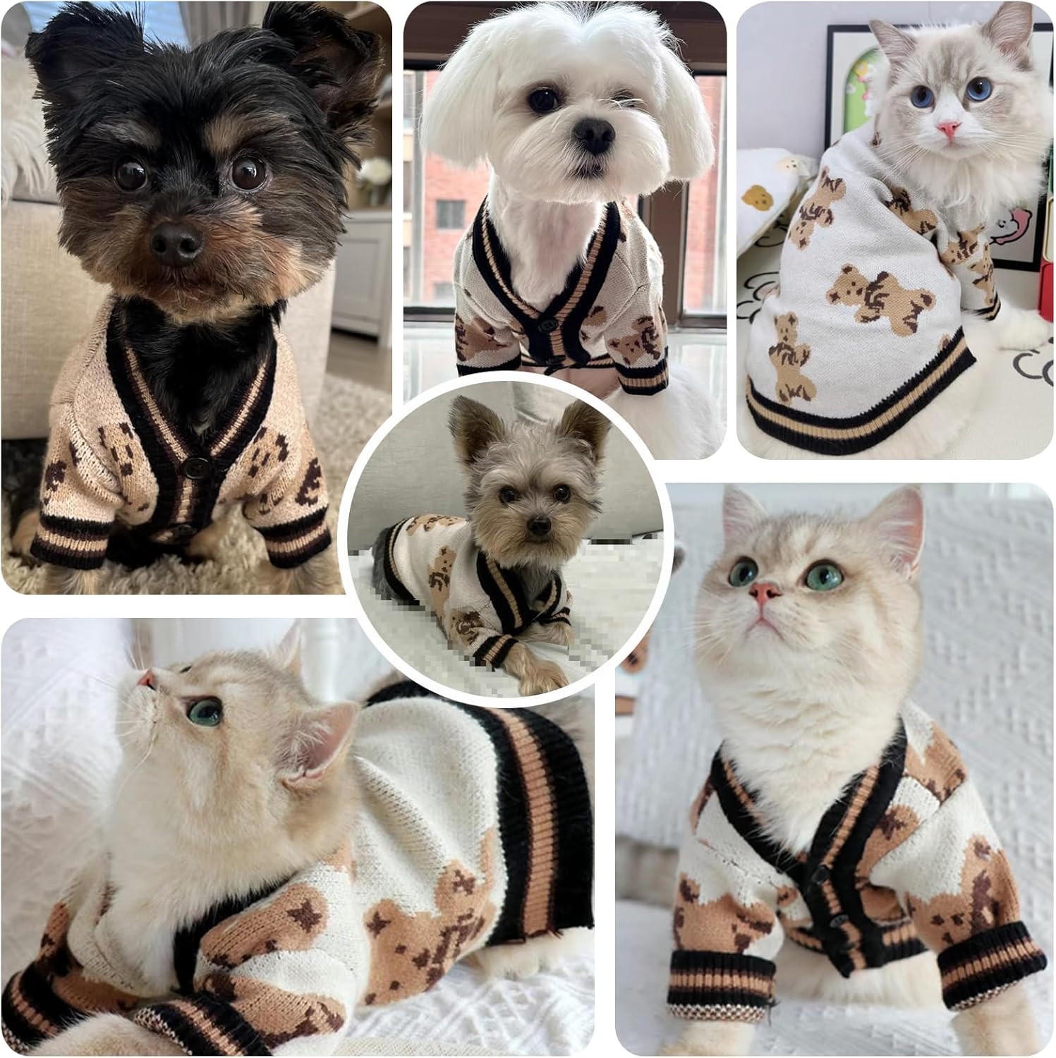 Bear Knit Dog Cardigan Sweater – Winter Pet Outfit