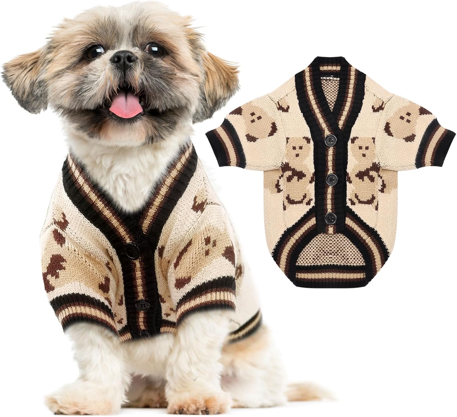 Bear Knit Dog Cardigan Sweater – Winter Pet Outfit