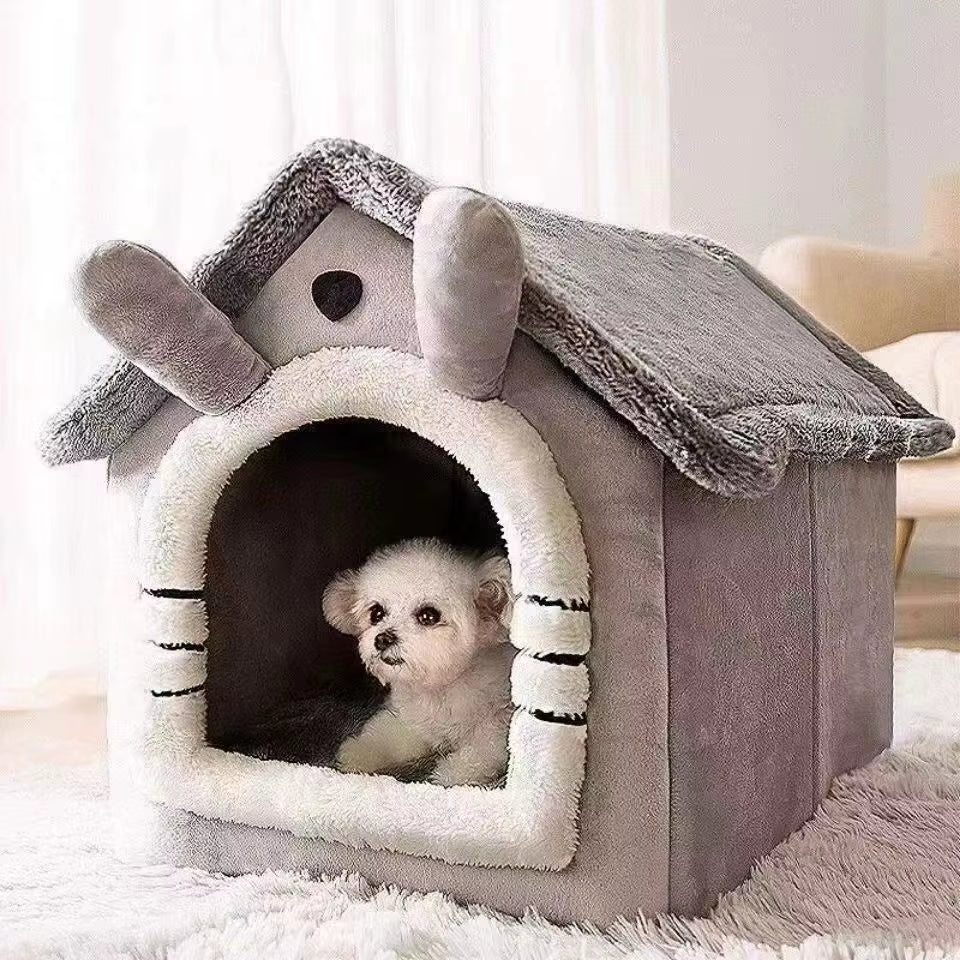 All-Season Dog or Cat House Style Bed – Removable & Washable Pet Bed