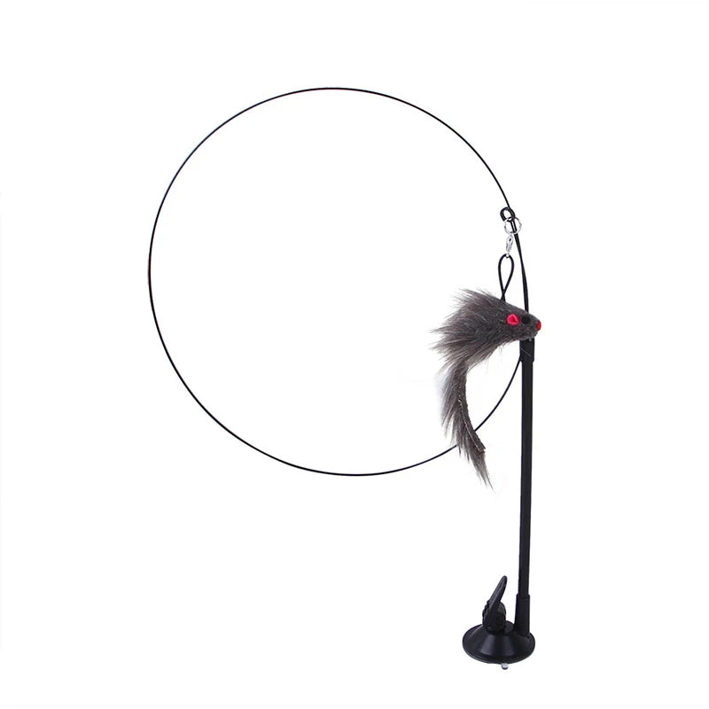 Suction Cup Feather Bird Teaser Wand with Bell – Interactive Cat Toy