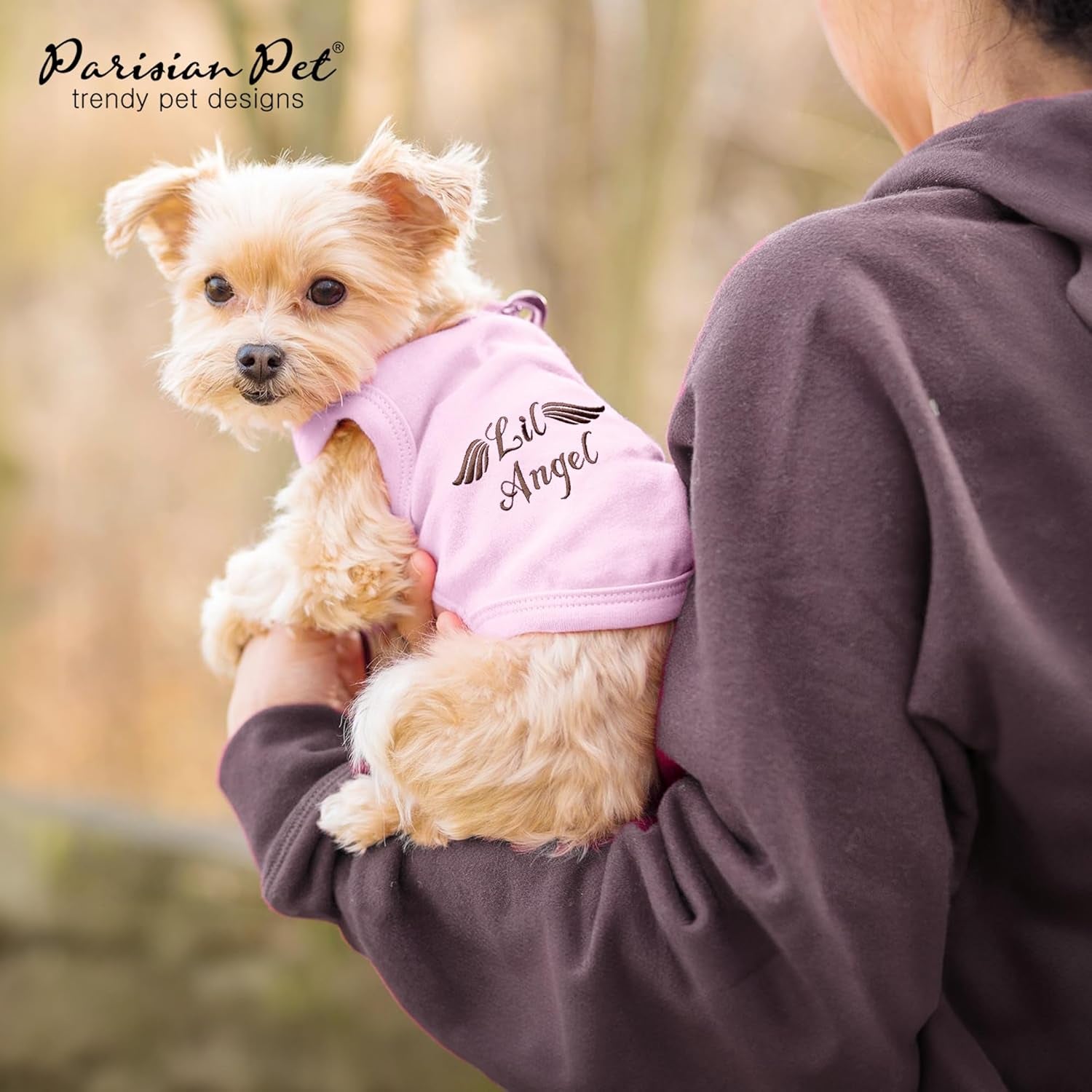 Pink “Lil Angel” Dog T-Shirt – Embroidered Cotton Sleeveless Shirt for Small Dogs