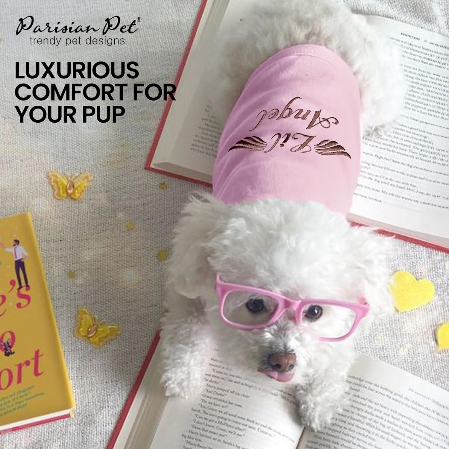 Pink “Lil Angel” Dog T-Shirt – Embroidered Cotton Sleeveless Shirt for Small Dogs