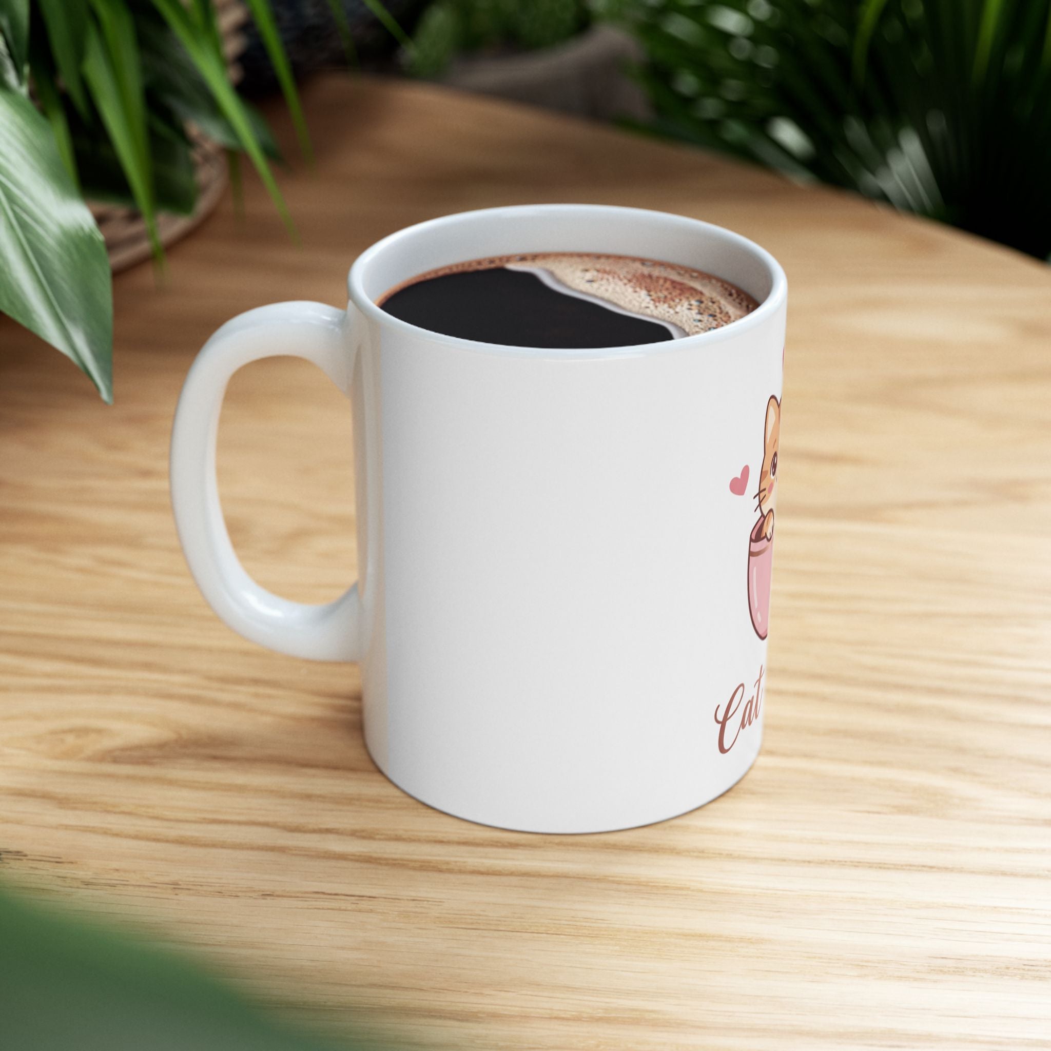 Cat Mom Mug — Cute Kitten in Pink Teacup Ceramic Coffee Cup (11oz, 15oz)