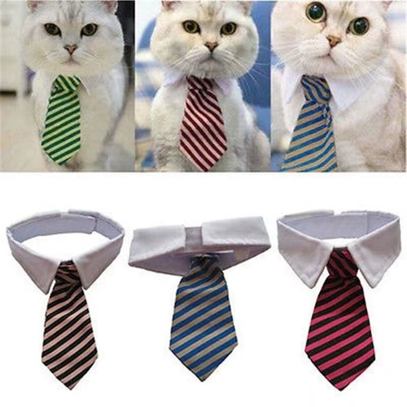 Striped Bow Tie Pet Collar – Adjustable for Cats & Dogs