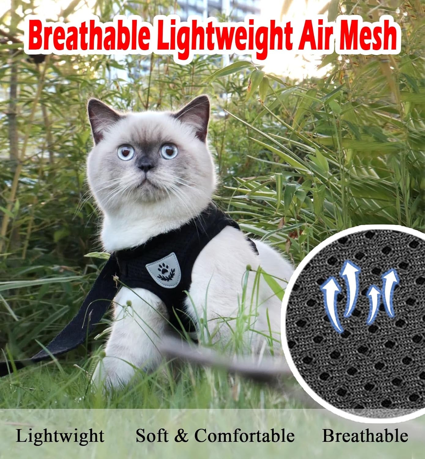 Ultimate Escape Proof Cat and Puppy Harness with Leash Set - Adjustable Reflective Soft Mesh Vest for Outdoor Adventures