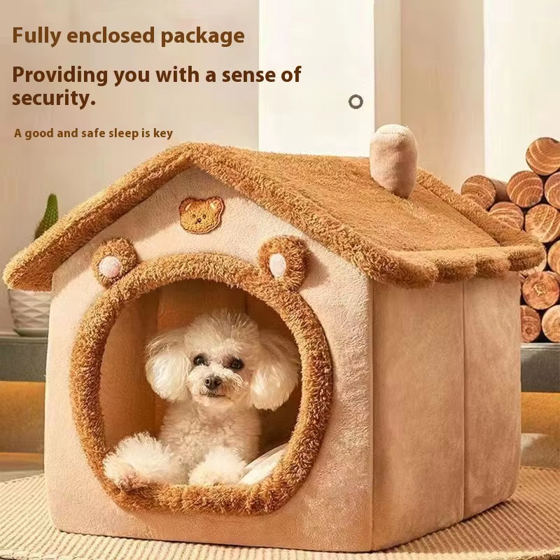 All-Season Dog or Cat House Style Bed – Removable & Washable Pet Bed