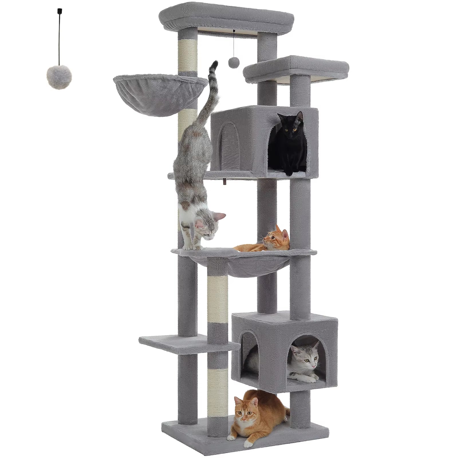 70.9" Multi-Level Cat Tree Tower with Scratching Posts, Hammock & Condos