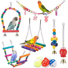 11-Piece Wooden Bird Cage Toy Set for Parrots