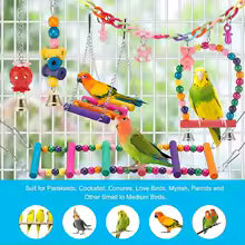 11-Piece Wooden Bird Cage Toy Set for Parrots