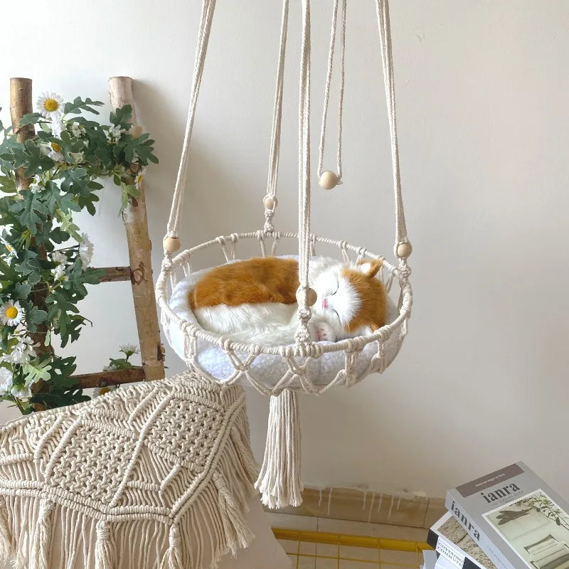 Handwoven Cotton Rope Cat Hammock – Hanging Swing Nest for Cats