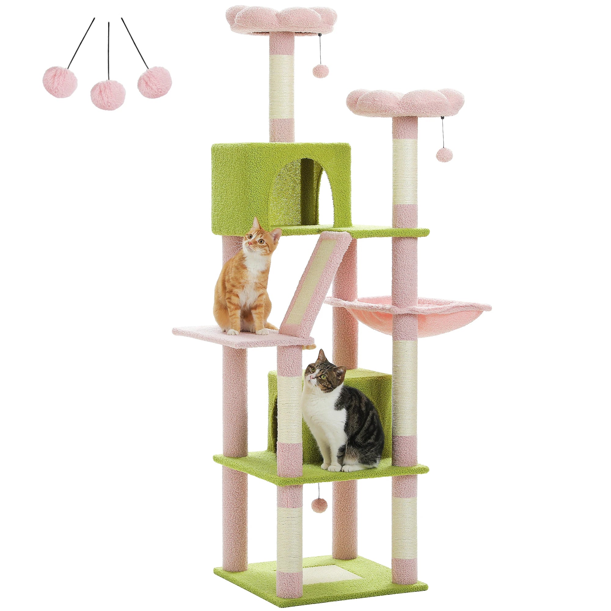 70.9" Multi-Level Cat Tree Tower with Scratching Posts, Hammock & Condos