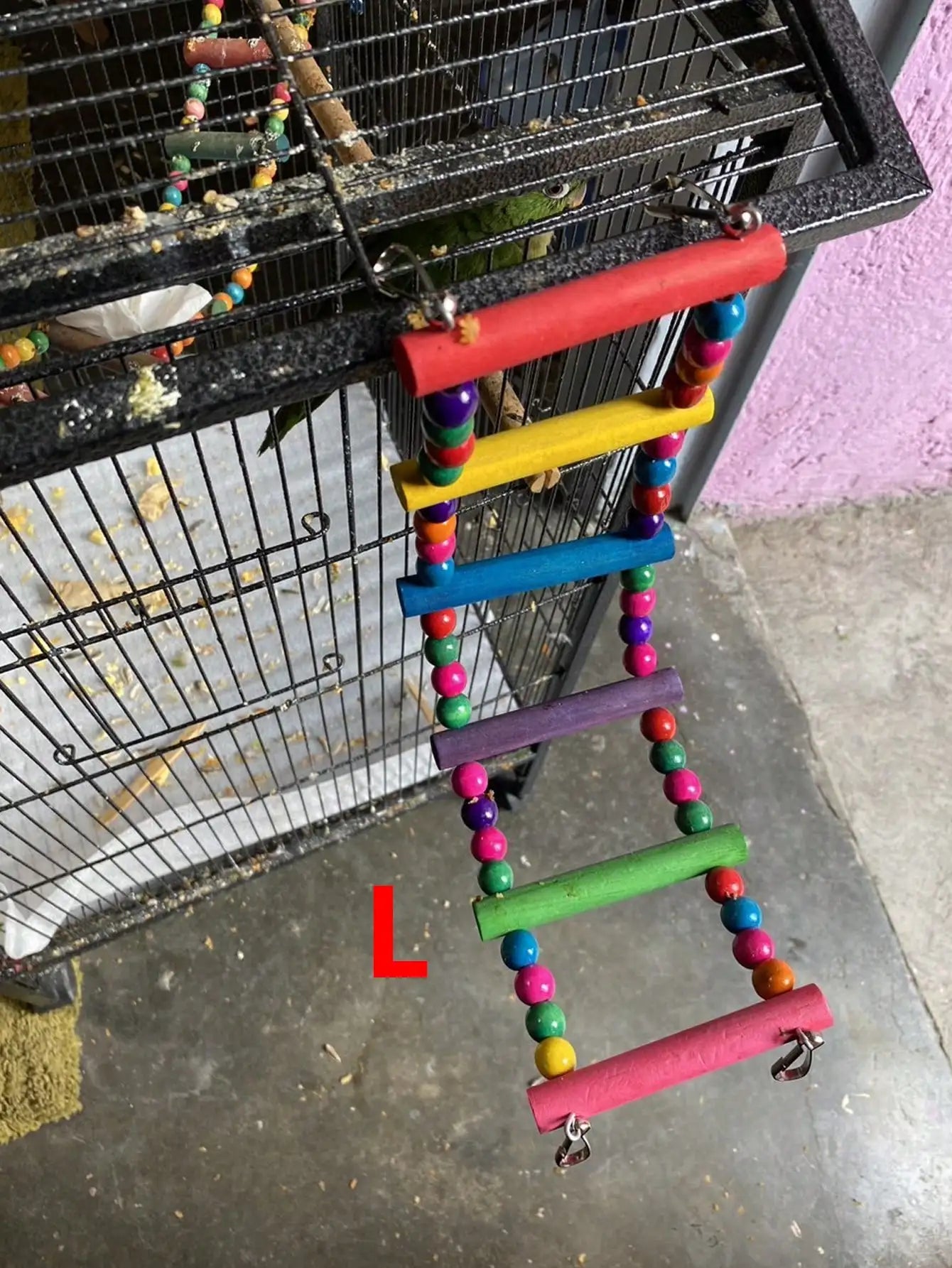 Colorful Wooden Bird Ladder & Swing - Perfect Habitat for Small Parrots