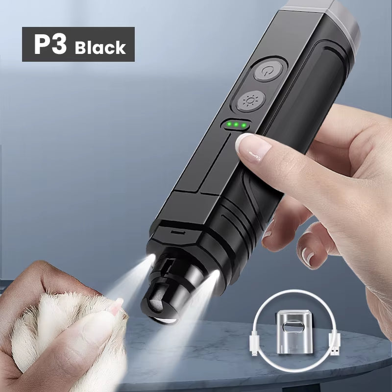 Electric Pet Nail Grinder with LED Light – Rechargeable, Ultra-Quiet for Dogs & Cats