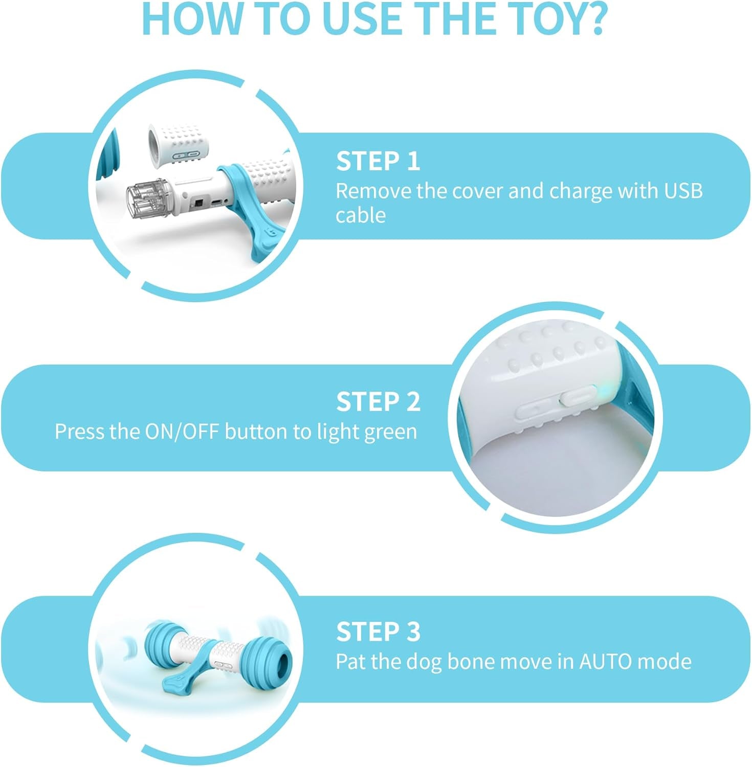 Exciting Interactive Dog Toy - Automatic Chew Bone for Endless Fun, Safe & Durable with Rechargeable USB (Blue)