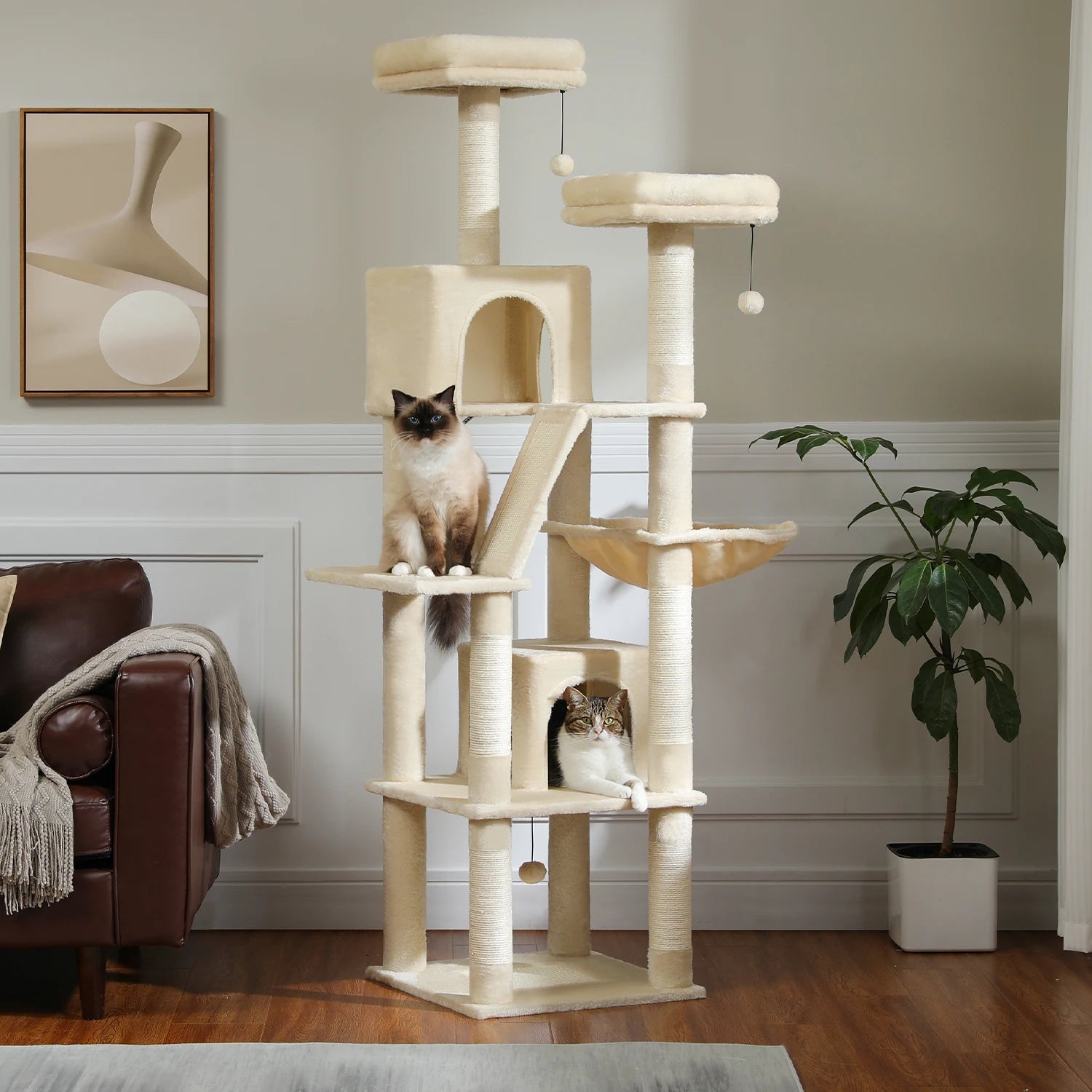 70.9" Multi-Level Cat Tree Tower with Scratching Posts, Hammock & Condos