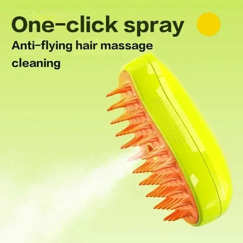 3-in-1 Electric Steam Brush for Dogs & Cats – Grooming, Deshedding & Massage