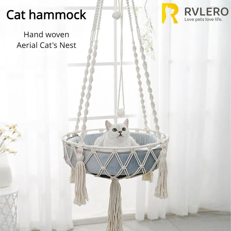 Handwoven Cotton Rope Cat Hammock – Hanging Swing Nest for Cats