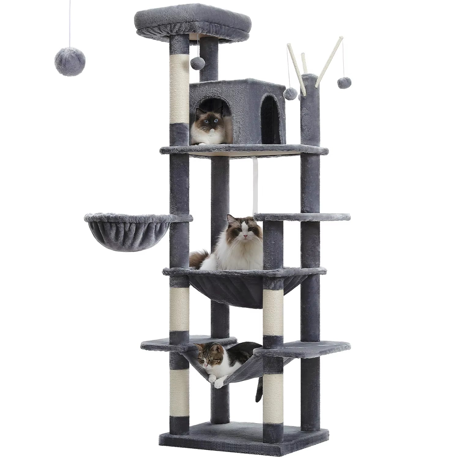 70.9" Multi-Level Cat Tree Tower with Scratching Posts, Hammock & Condos