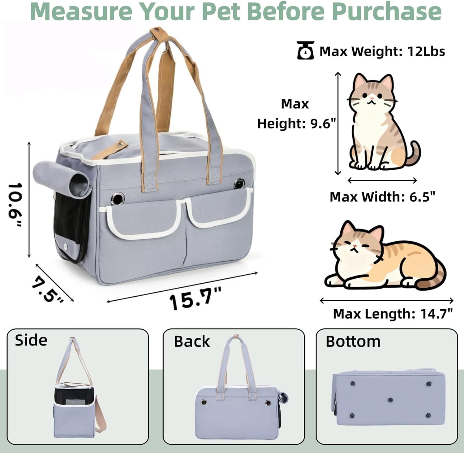 Collapsible Soft-Sided Pet Carrier – Airline Approved Travel Bag (Up to 12 lbs)