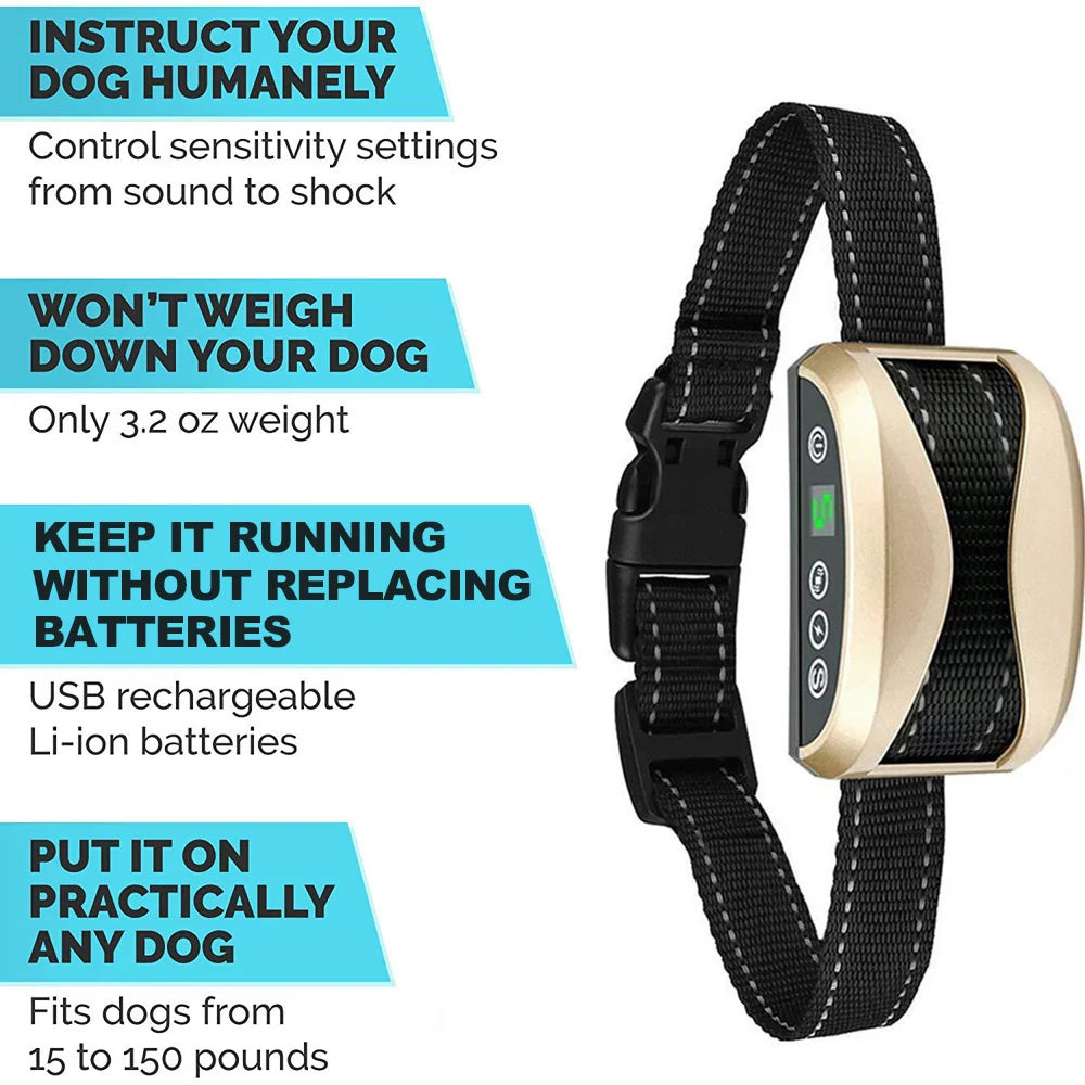 Anti-Bark Dog Collar – Rechargeable Training Collar, 3 Modes