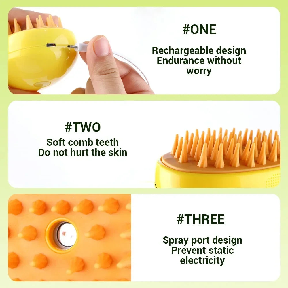 3-in-1 Electric Steam Brush for Dogs & Cats – Grooming, Deshedding & Massage