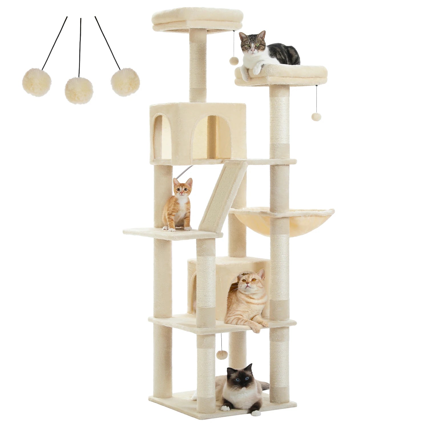 70.9" Multi-Level Cat Tree Tower with Scratching Posts, Hammock & Condos