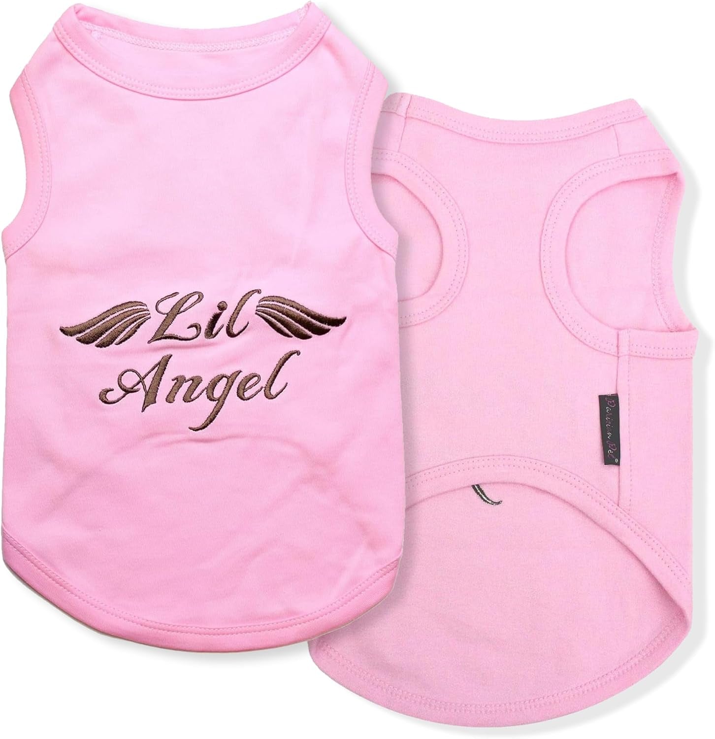 Pink “Lil Angel” Dog T-Shirt – Embroidered Cotton Sleeveless Shirt for Small Dogs