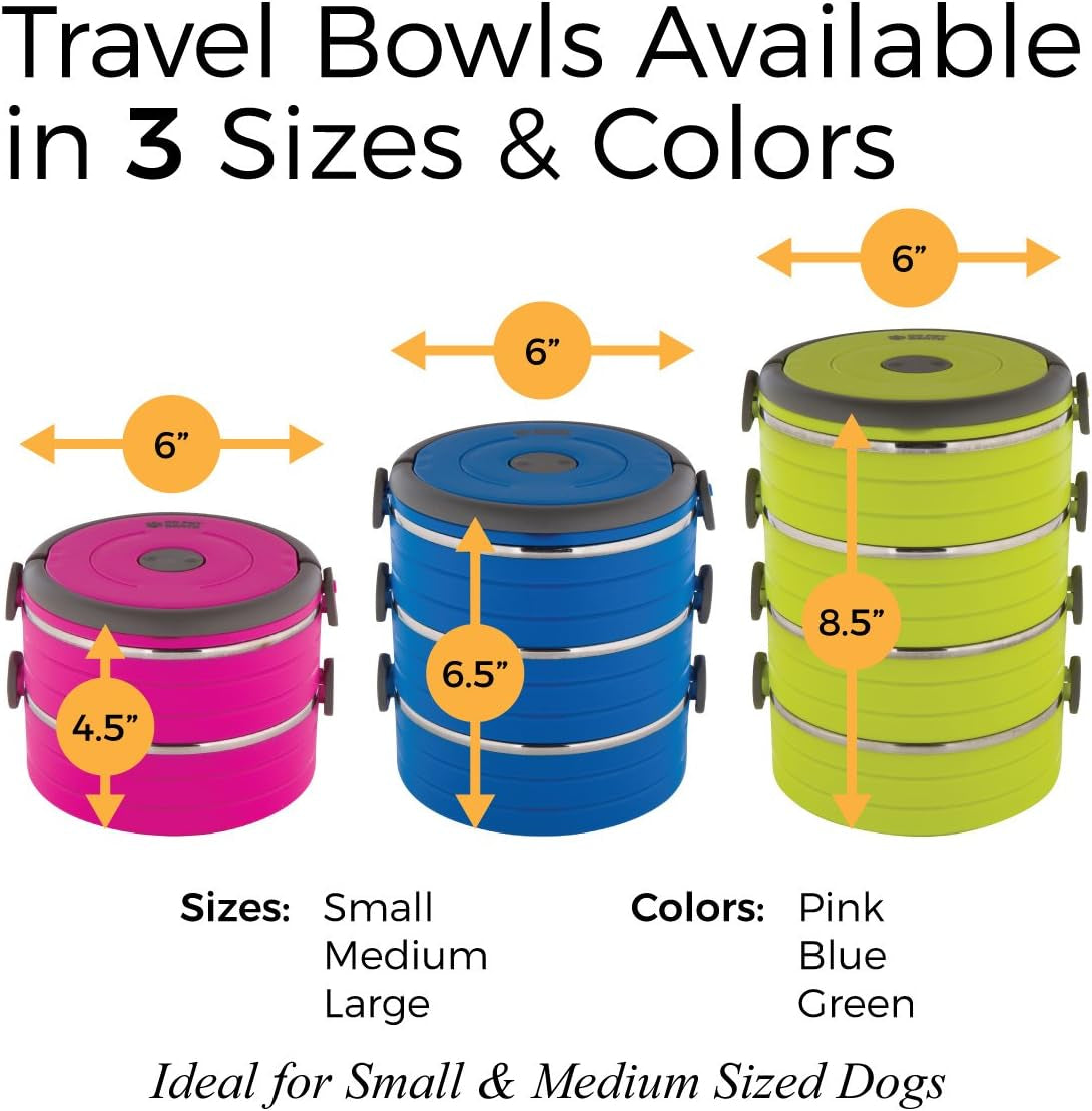 Travel Pet Bento Bowls - Human-Grade Stainless Steel & Bpa-Free, Leak-Proof Water & Food Container Set for Dogs & Cats, 4-Pack Interlocking Bowls, Includes Spare Clips & Handle (Pink)