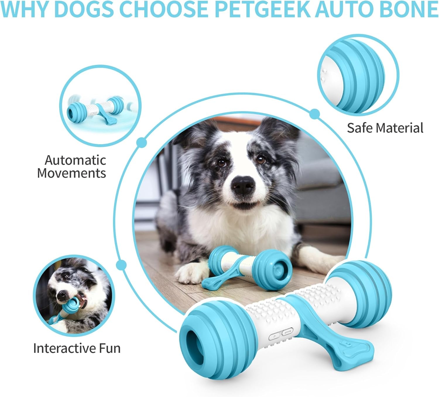 Exciting Interactive Dog Toy - Automatic Chew Bone for Endless Fun, Safe & Durable with Rechargeable USB (Blue)