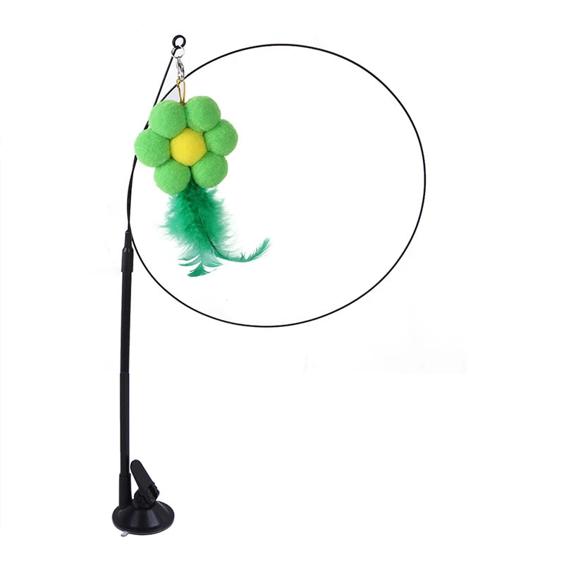 Suction Cup Feather Bird Teaser Wand with Bell – Interactive Cat Toy