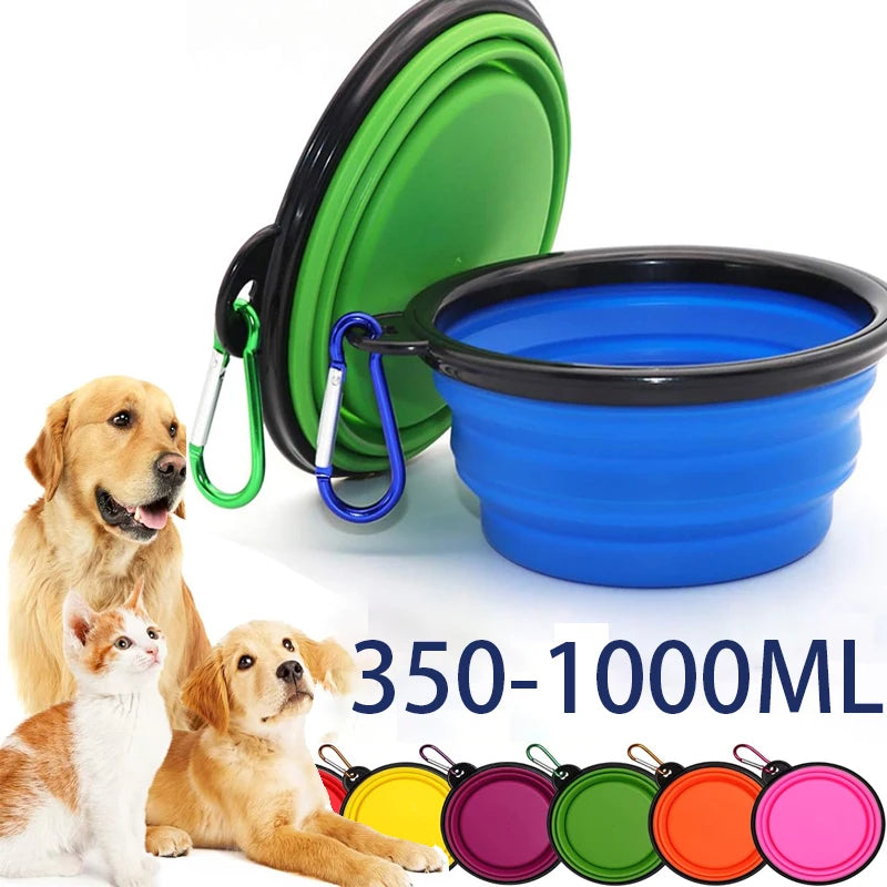 2-in-1 Collapsible Silicone Dog Bowl & Water Bottle – Portable Travel Feeder with Carabiner for Dogs & Cats