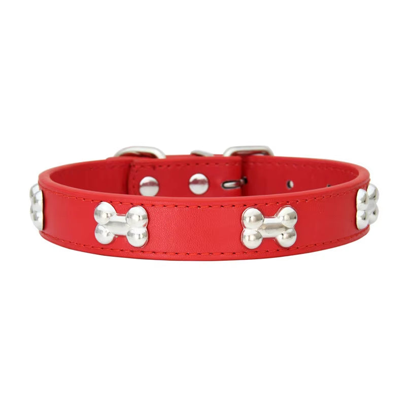 Bone Charm Leather Dog Collar – Cute Adjustable Pet Collar