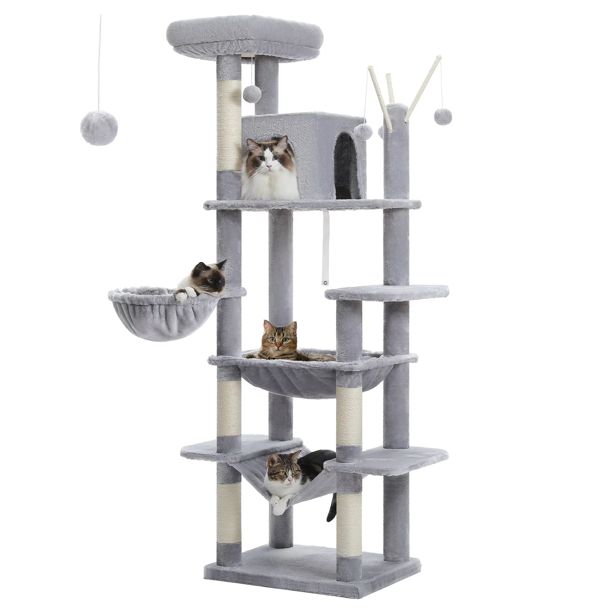 70.9" Multi-Level Cat Tree Tower with Scratching Posts, Hammock & Condos