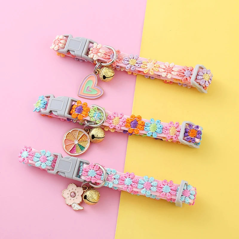 Cat & Puppy Collar with Bell – Adjustable Paw Print Design