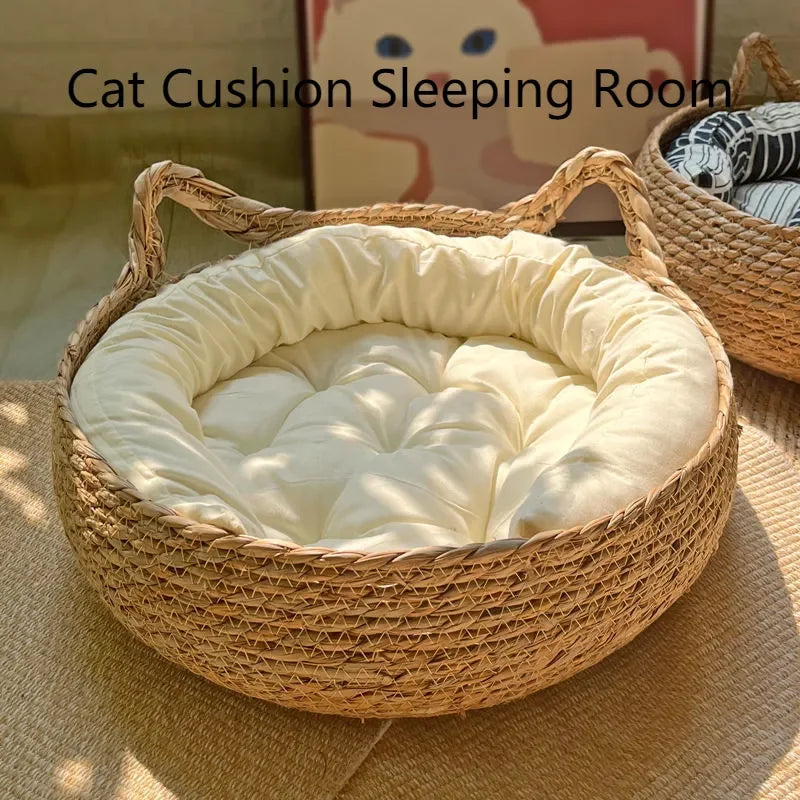 Handwoven Vine Cat Nest – Natural Rattan Bed for All Seasons