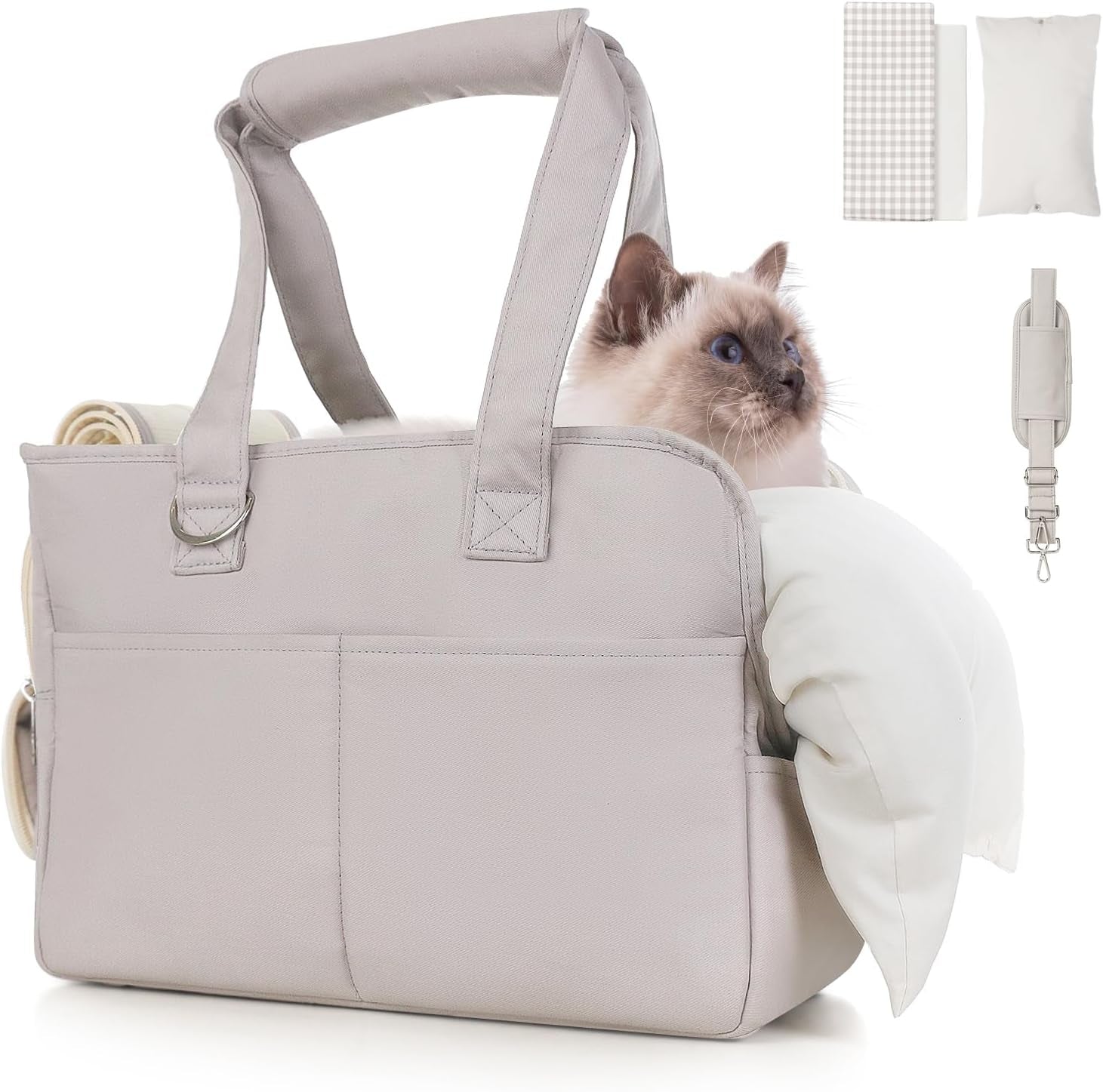 Dog Purse Carrier for Small Dogs & Puppies, Soft Cotton Sided Folding Dog Carriers for Small Dogs Medium Cats up to 15 Lbs, Washable Breathable Puppy Carrier for Outdoor Travel (Large Beige)