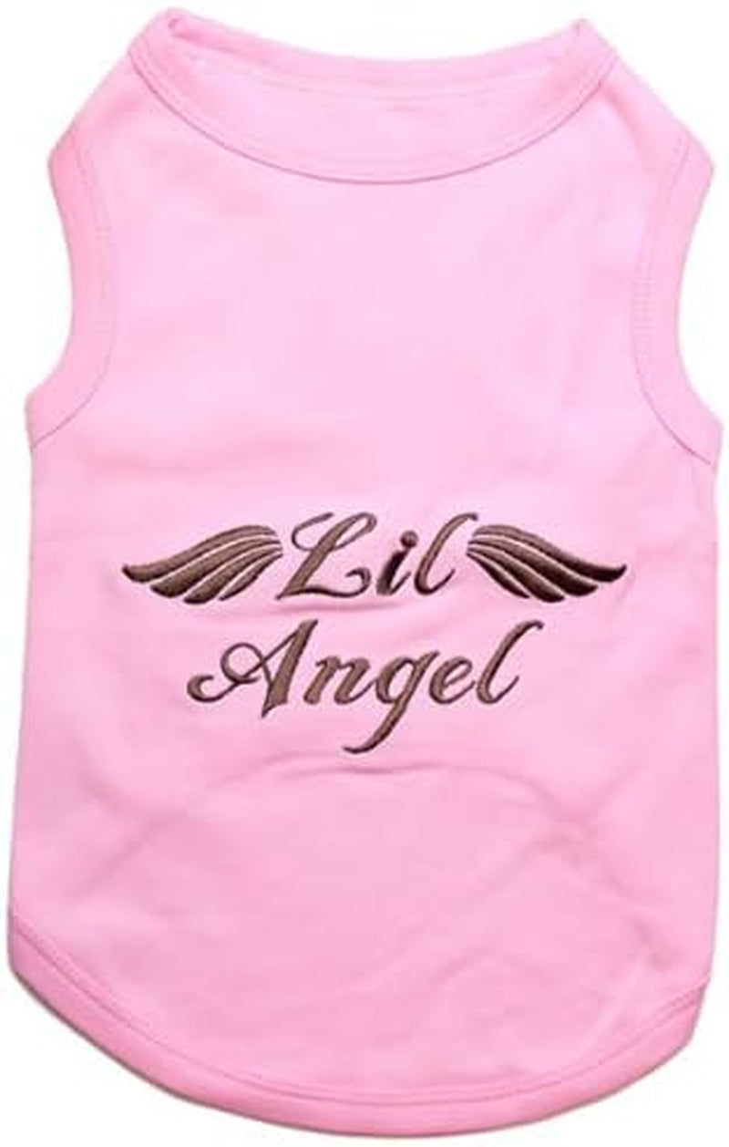 Pink “Lil Angel” Dog T-Shirt – Embroidered Cotton Sleeveless Shirt for Small Dogs