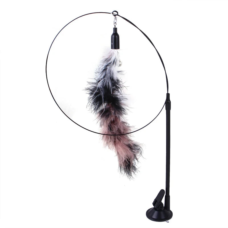 Suction Cup Feather Bird Teaser Wand with Bell – Interactive Cat Toy