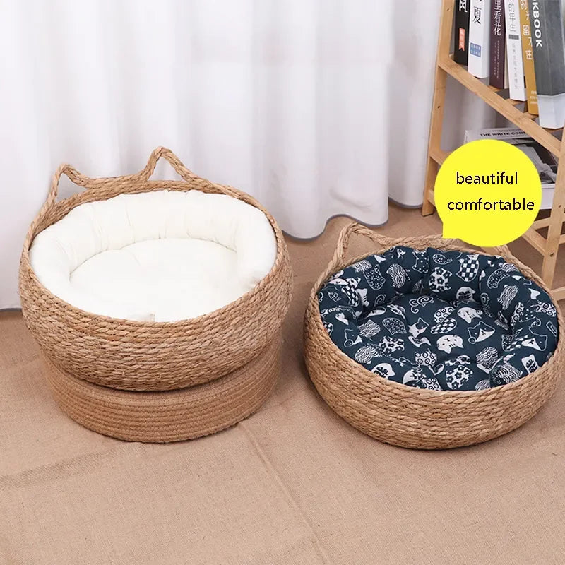 Handwoven Vine Cat Nest – Natural Rattan Bed for All Seasons