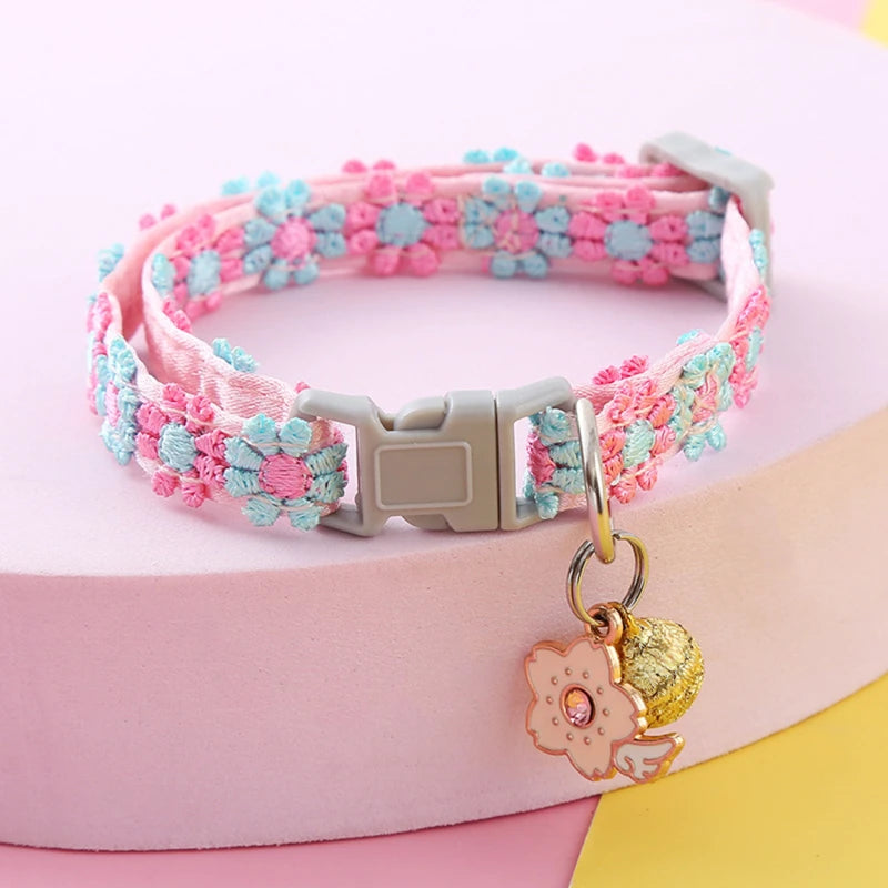 Cat & Puppy Collar with Bell – Adjustable Paw Print Design