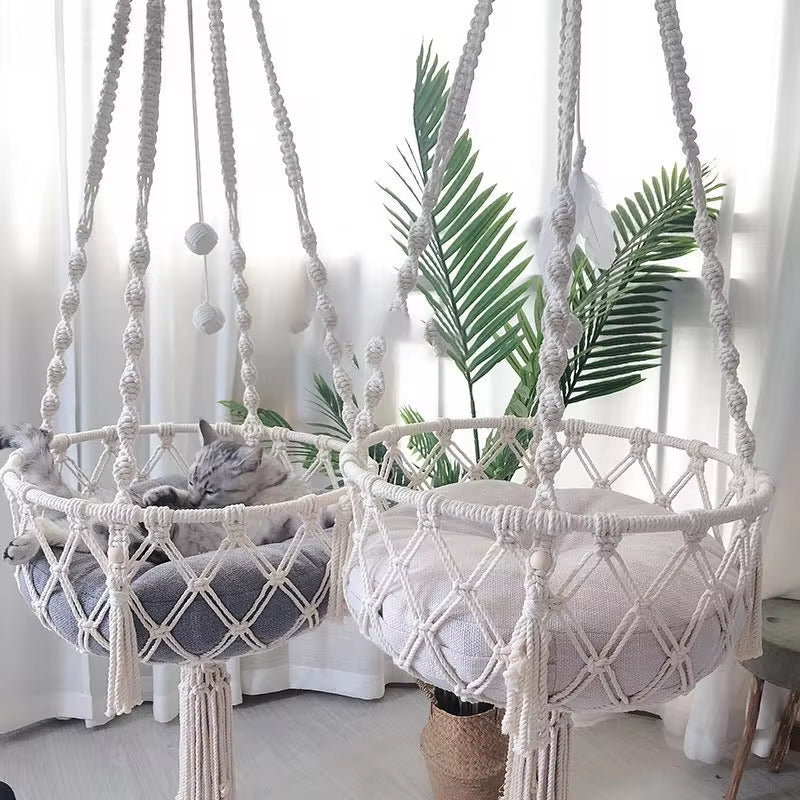 Handwoven Cotton Rope Cat Hammock – Hanging Swing Nest for Cats